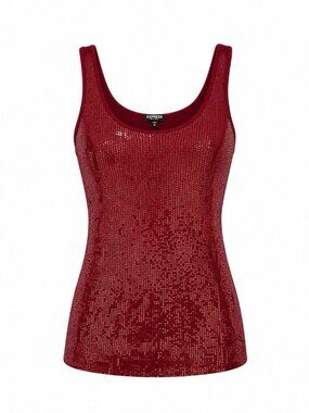 Express Red Sequin Strappy Sexi Basic Tank Top Size M